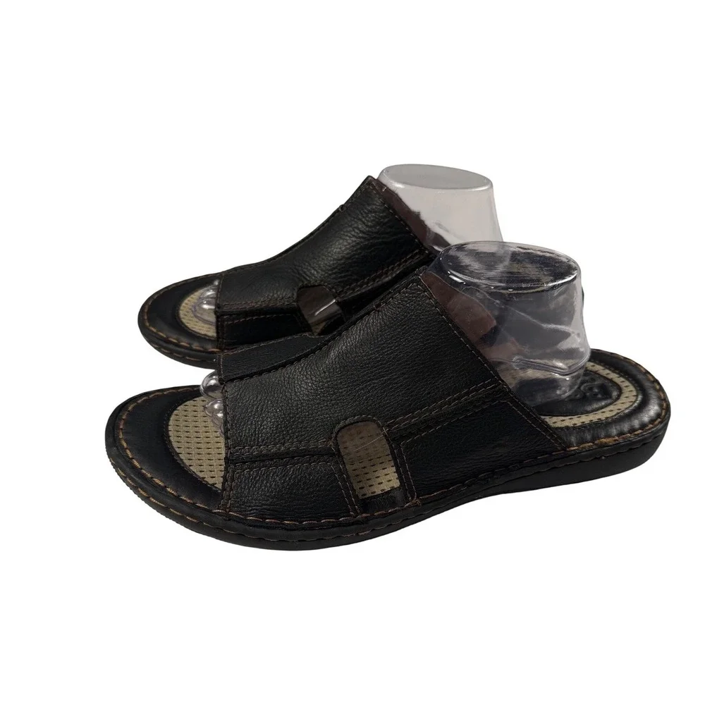 Born Men's Flores Full‎ Grain Leather Slip-On Sandal Camel Black Slide Sz 13 M